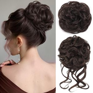 <span class=keywords><strong>Moño</strong></span> de Pelo Sintético Despeinado y Rizado <span class=keywords><strong>con</strong></span> Banda Elástica, Extensiones de Pelo Falso para Mujer, Horquillas, Peluca Negra y Marrón - Product Image 1