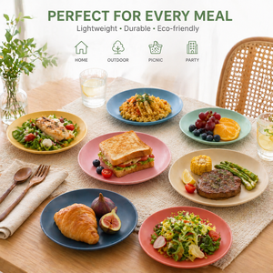 Ensemble d'assiettes écologiques en paille de blé, assiettes à dîner incassables, biodégradables, sans BPA, compatibles micro-ondes, vaisselle pour enfants et adultes - Product Image 4