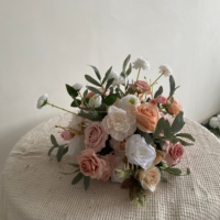 Buket Bunga Buatan 30cm Dusty Blue Wine Red Rose Hydrangea untuk Pernikahan Dekorasi Rumah Pengantin