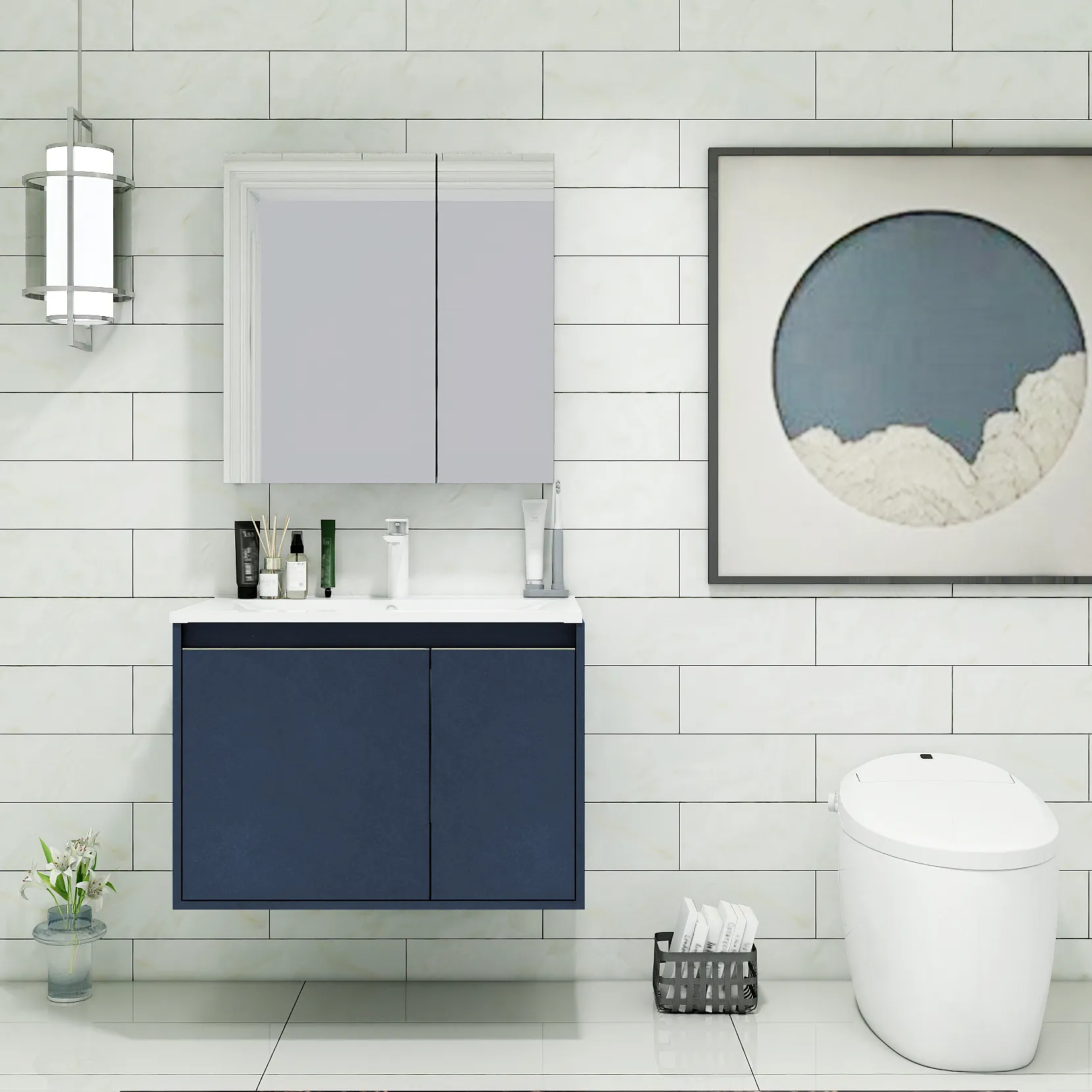 Cao cấp gỗ cứng gắn tường phòng tắm Vanity Tủ thiết kế mới với chậu rửa