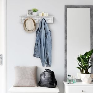 Wall-mounted <b>Wooden</b> Entryway <b>Coat</b> Rack With Five <b>Hooks</b> Multipurpose Storage For Home Living Room Bedroom Kitchen - Product Image 1