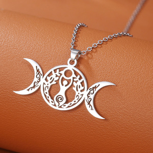 Collier creux en acier inoxydable avec pendentif nœud celtique pour femmes, design géométrique, forme irrégulière, bijoux à la mode - Product Image 2