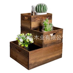 Wooden Storage Box Square Vintage Style Kitchen Organizer Decorative <b>Bins</b> - Product Image 5