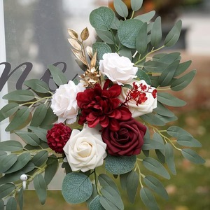 Arche rouge fleurs avec rideaux 2 pièces fleur Swag arc rideaux <span class=keywords><strong>tonnelle</strong></span> décoration <span class=keywords><strong>pour</strong></span> toile <span class=keywords><strong>de</strong></span> fond <span class=keywords><strong>de</strong></span> mariage - Product Image 5
