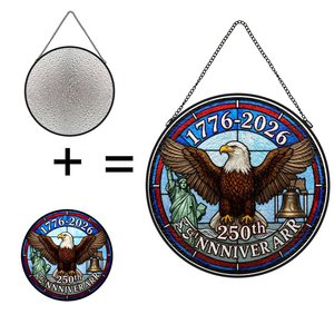 Pendentif mural attrape-soleil en vitrail pour le 250e anniversaire des États-Unis, 1776-2026, décor Aigle et Cloche de la Liberté - Product Image 1