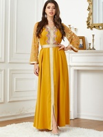 2024 élégant musulman Robe de soirée luxe hiver Abaya arabe Eid Femme soirée broderie fendu à lacets maroc Robe