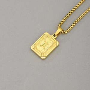 Collar Unisex Cuadrado de Acero Inoxidable 304 Chapado en Oro con <span class=keywords><strong>Piedras</strong></span> Creadas en Laboratorio de Corte Princesa, Colgante de los Doce Signos <span class=keywords><strong>del</strong></span> <span class=keywords><strong>Zodíaco</strong></span>, de Alta Gama - Product Image 6