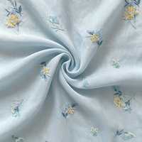 Tissu A080 Tencel Frais Bleu-Jaune à Motifs Floraux et Perlés pour Hanfu et Robes