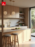 Armoires de cuisine murales suspendues modulaires minimalistes en mélamine sur mesure Alland avec évier et robinet en résine de verre