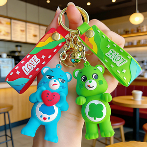QYS PVC <b>Keychains</b> 3D Cartoon Bear Charms Rainbow Color Love Heart Design Lightweight Keyring Accessories - Product Image 4