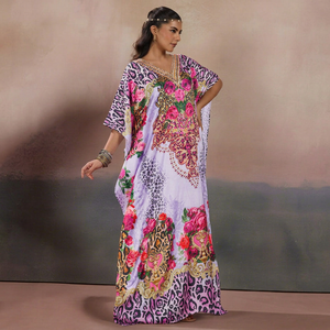 Hot Sale Designer Turkish Style <b>Kaftan</b> Kurta Women Polyester Handmade Batwing Sleeves Regular Fit Flared Hem Midi Spring Autumn - Product Image 1