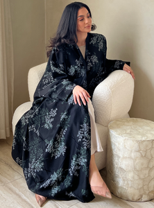 Leduo Customized Summer Black Color Plant Print Modest Floor Length <b>Dress</b> <b>Loose</b>-<b>fitting</b> style Abaya for Muslim - Product Image 2