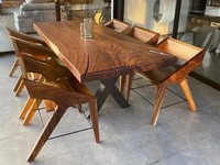 Meubles de salle à manger modernes en bois massif de noyer avec bord naturel, plateau de table de salle à manger pour restaurant et cuisine