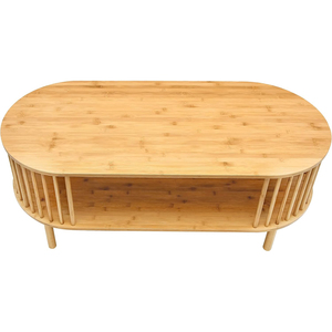 Hình Dạng Hình Bầu Dục Tre Bàn Cà Phê Cho Phòng Khách, 2-Tier Bằng Gỗ Trang Trại Tre Bảng Trung Tâm Với Lưu Trữ Kệ - Product Image 2