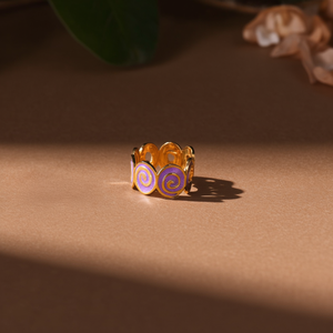 Anillos de Moda de Acero Inoxidable 316L con Baño de Oro PVD y Diseño de Esmalte Morado, Ajustables para Mujer - Product Image 3