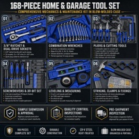 Kit d'outils manuels de bricolage complet 168 pièces en acier CRV pour la maison, ensemble de boîte à outils de réparation domestique portable avec mallette rigide OEM ODM