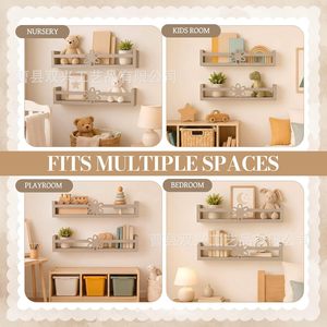 Wooden Floating Wall Shelf Rectangle Wall Mounted Storage Rack For Room <b>Decoration</b> Bedroom Living Room Cafe - Product Image 2