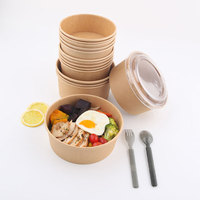 Bols en papier jetables carrés et ronds en kraft pour soupe et salade, avec couvercles, personnalisables avec logo imprimé, recyclables, 16 oz, 24 oz, 32 oz