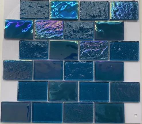 Mosaico de cristal de vidro azul de alto brilho, azulejo de mosaico decorativo para paredes de banheiro, piso de vidro
