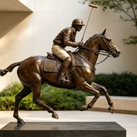 Statue de cheval polo en bronze, art personnalisé pour la maison et le jardin, statue grandeur nature en métal, grand modèle en cuivre et laiton