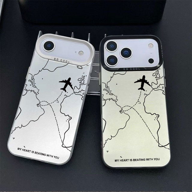 Airplane World Map Lines Phone Case IMD 3 in 1 Shockproof Cover for Apple iPhone 17 Pro 17 Air 17 Pro Max 16 Pro 15 14 Plus 12