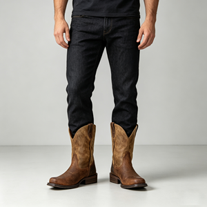 Bottes Western mi-mollet pour <span class=keywords><strong>homme</strong></span>, bout carré, imperméables, <span class=keywords><strong>semelle</strong></span> en caoutchouc antidérapante, pour l'équitation, le ranch, le travail, les concerts, les mariages - Product Image 1
