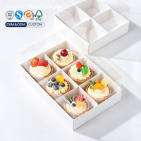 Boîte à cupcakes en papier blanc à 4, 6 ou 9 compartiments avec couvercle transparent, qualité alimentaire, recyclable, impression personnalisée, OEM ODM, boîte auto-élevante pour boulangerie et muffins