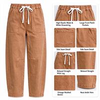 Jean large en denim à taille froncée couleur caramel avec cordon de serrage pour les journées d'automne en tricot style Cottagecore