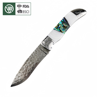 Couteau pliant de luxe en nacre et coquille d'ormeau, couteau de poche en acier Damas de qualité supérieure, avec bolster en acier gravé, cadeau pour gentleman