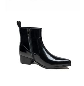 Winter New Style Black Pointed-toe Leather <b>Boots</b> Men's Cowhide Height-increasing Slip-on Waterproof Breathable Ankle Short <b>Boots</b> - Product Image 5