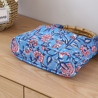 Tas Jinjing Gaya Baru Retro Motif Bunga dengan Cincin Bambu, Gaya Etnik Vintage, Tas Tangan Wanita Portabel untuk Perjalanan Sehari-hari dan Belanja