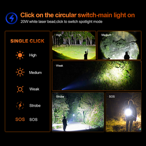 WOSEN 70W สีขาวไฟ LED สว่างพิเศษกันน้ำ IP66 ไฟฉายยุทธวิธี 1000M + ระยะลำแสงปรับโฟกัสได้แบบชาร์จไฟได้ - Product Image 3