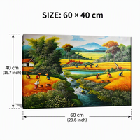 Peinture à l'huile artisanale sur toile 60x40cm, paysage de champ de riz asiatique, art paysager traditionnel, décoration murale pour salon