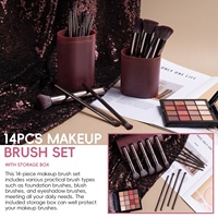 BS-MALL Ensemble de 14 pinceaux de maquillage synthétiques, étiquette privée OEM, outils de maquillage pour le visage, kit de pinceaux cosmétiques vegan marron, fabrication en usine
