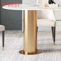 Table à manger de luxe de haute qualité, ensemble de table à manger en faux marbre, 8 places, pieds en acier inoxydable, tables de salle à manger