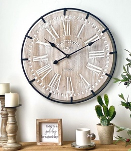 Grande horloge murale rustique en bois et métal à piles de 20 pouces pour le bureau, la cuisine, la chambre et le salon. - Product Image 4