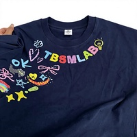 Chemise à manches courtes pour jeunes, surdimensionnée, 100% coton pur, tricotée, brodée avec un motif, 230 grammes, tendance et confortable