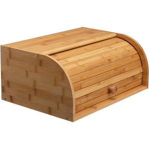 Boîte à pain en bambou à couche unique avec porte à volet roulant, organisateur de cuisine, conteneur de rangement anti-poussière pour pain et collations - Product Image 5
