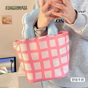 กระเป๋าใส่อาหารกลางวันแบบหุ้มฉนวนลายตารางสีชมพูสีดำ เก็บอาหารให้เย็นสำหรับทำงาน ท่องเที่ยว โรงเรียน ปิกนิก - Product Image 4