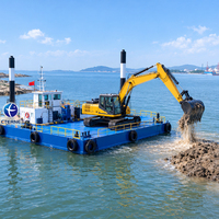 Plateforme flottante pour excavatrice de 20 tonnes en acier AH36 avec hélices stabilisatrices pour opérations en zone humide et en rivière peu profonde