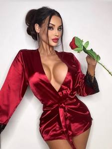 Piyama pengantin wanita kualitas tinggi Set piyama pengantin Satin wanita piyama pakaian tidur biru laut seksi untuk set wanita - Product Image 3