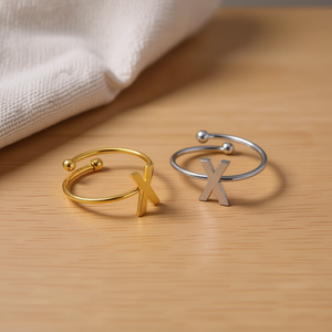 Anello alla Moda in Acciaio Inossidabile con Lettera X, Placcato Oro, Gioiello Unisex da Regalo - Product Image 2