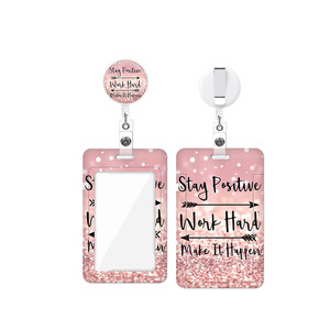 Porte-cartes rétractable rond amusant en époxy rose avec mousqueton, double face, anti-UV, détachable, avec cordon, en stock - Product Image 5