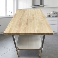Table de préparation de cuisine commerciale Xiangying à 2 niveaux avec étagère supérieure en bois, cadre en acier inoxydable, plateau en bois massif robuste, OEM ODM
