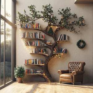 <span class=keywords><strong>Scaffale</strong></span> <span class=keywords><strong>in</strong></span> <span class=keywords><strong>Legno</strong></span> <span class=keywords><strong>Massello</strong></span> a Forma di Albero, Libreria Fluttuante con Bordo Naturale, Mensole da Parete per Esposizione - Product Image 3