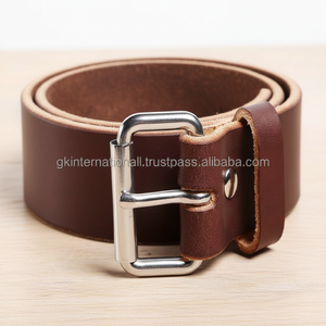 Cinturón Casual de Cuero Vacuno de Grano Completo para Hombre en Color Marrón con Acabado Liso y Hebilla de Latón con Acabado Antiguo Vintage - Product Image 1