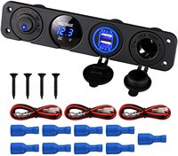 Prise de panneau USB 12V 4-en-1 avec chargeur USB double, interrupteur à bascule, allume-cigare de voiture et voltmètre numérique pour voiture, bateau, camion, camping-car