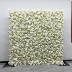 Muro de Flores Artificiales al por Mayor, 8 pies x 8 pies, Blanco, Enrollable, Fondo de Pared de Rosas de Seda para Decoración de Bodas - Product Image 1