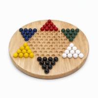 Jeu de dames chinoises en bois, plateau rond en bois avec 60 billes colorées, jeu familial classique pour enfants et adultes