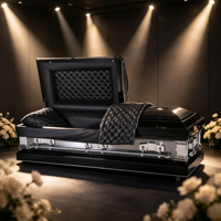 Ataúd de Acero Negro Premium con Interior Acolchado y Herrajes Metálicos Pulidos - Opción Personalizada